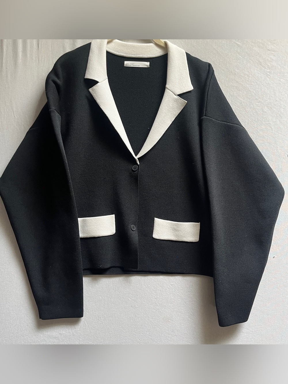 Oak + Fort Black & White Contrast Collar Knit Jacket Size M
